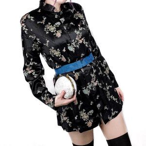 cheongsam long sleeve kimono dress black | M